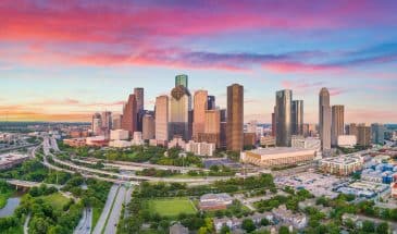 Downtown Houston, Texas, USA Drone Skyline Aerial Panorama