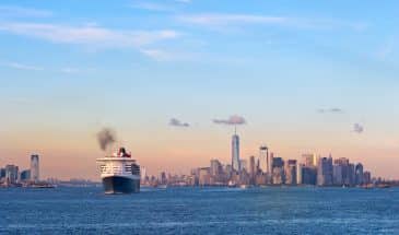 Queen Mary 2 cruise ship in New York Harbor. USA